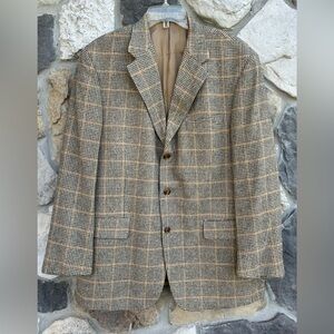 Brooks Brothers Mens Houndstooth Plaid Blazer Jacket Size 43R 100% Camel Hair